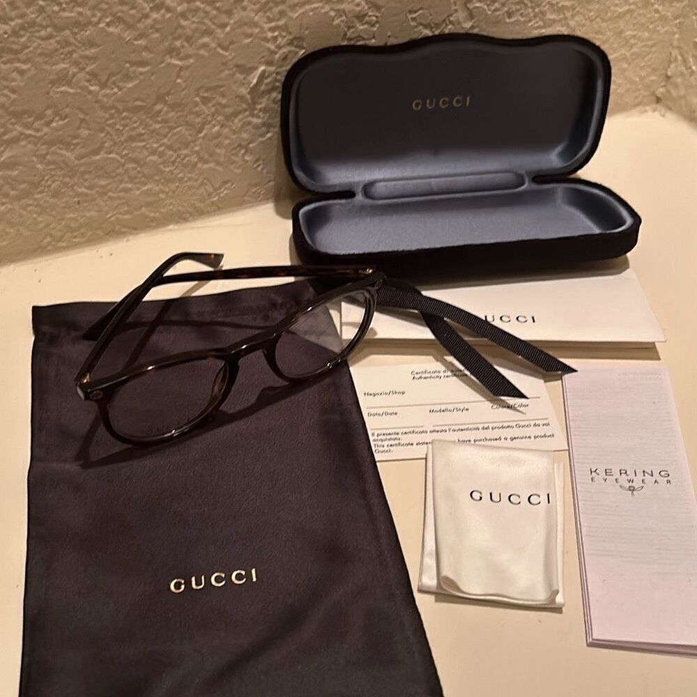 Gucci Women's Round Tortoise Shell Brown Frame Glasses Clear Lenses Optical New